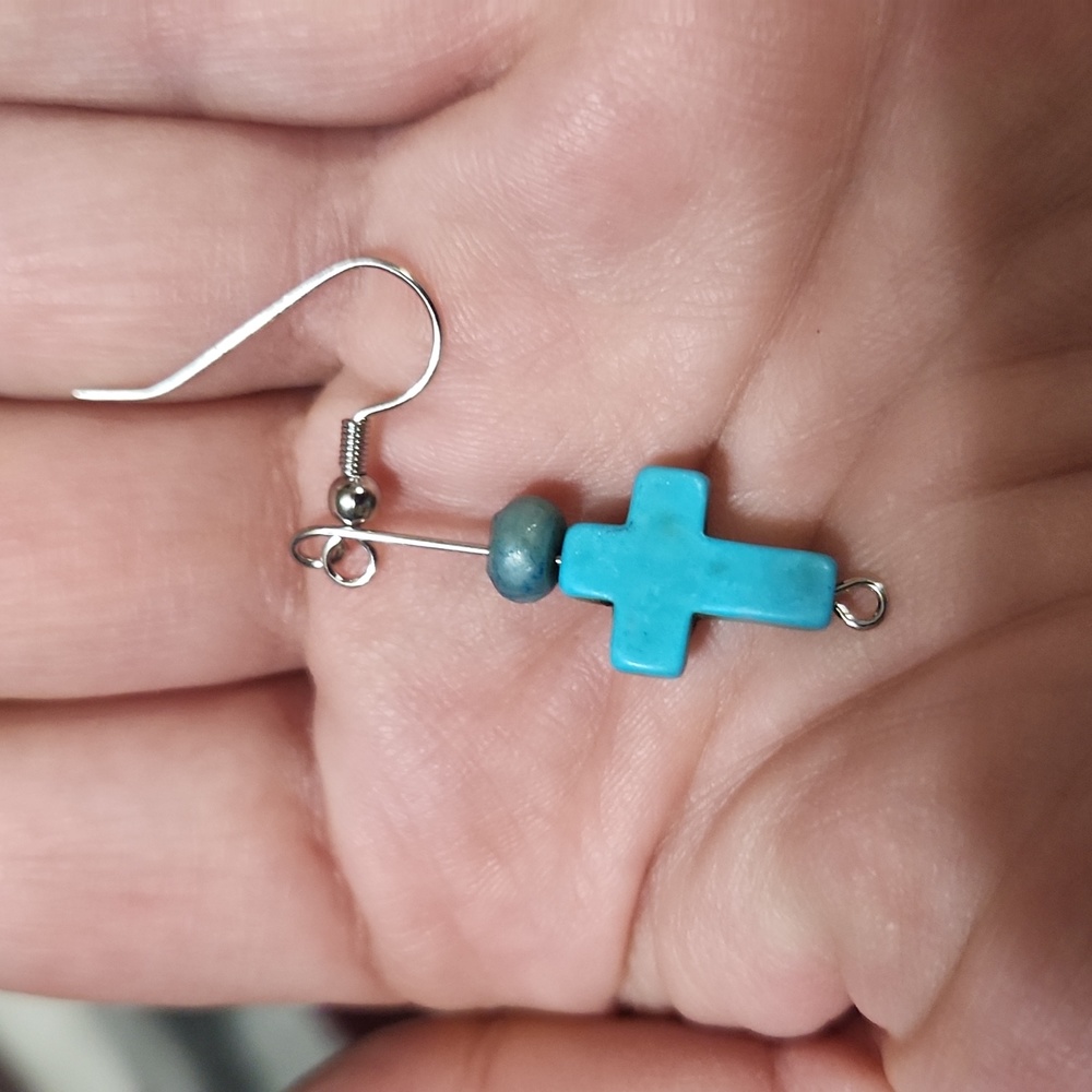 Vintage turquoise cross D'Angelo earrings and choker with extender - Picture 3 of 5